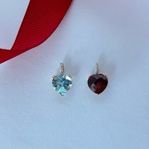 14k Gold, Natural Garnet and Sky Blue Topaz in white Diamonds Pendant.
